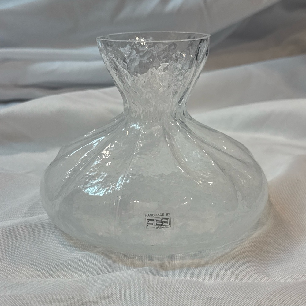 Vintage Swedish Glass Vase SEA Glasbruk by Kosta Rune Strand Sack Textured Vase